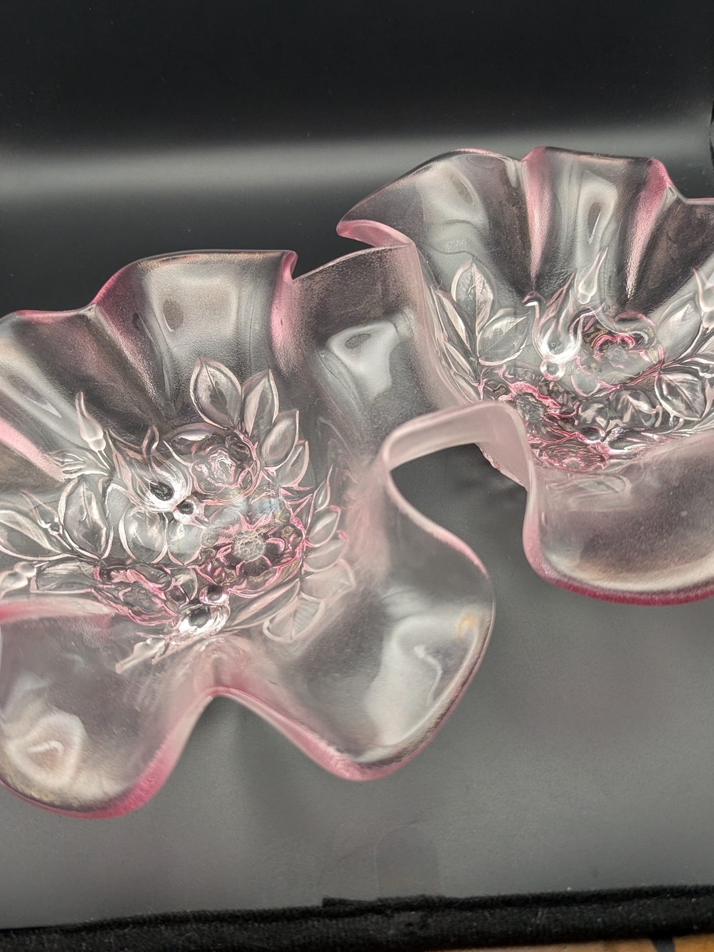 GERMAN DECOR WALTHER Pink Ruffled Glass Serving Dish Duo